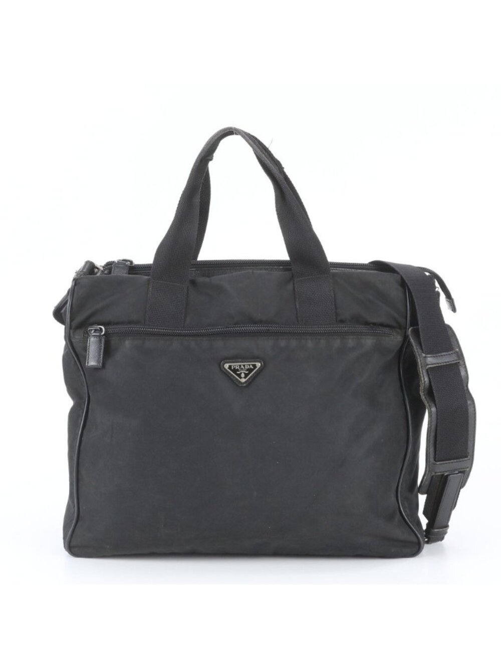 Prada Tessuto Nylon Triangle Logo Leather 2-Way Shoulder Bag Crossbody